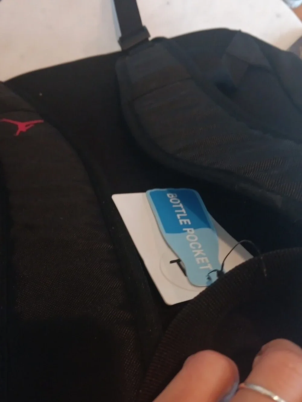Jordan Black Backpack with Red Jumpman and Gray Pattern